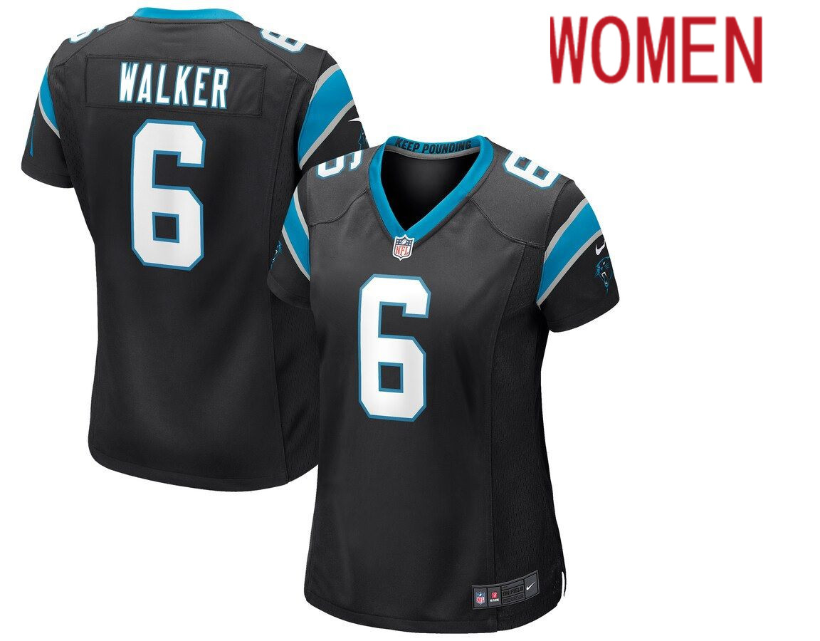 Women Carolina Panthers #6 P.J. Walker Nike Black Game NFL Jersey->women nfl jersey->Women Jersey